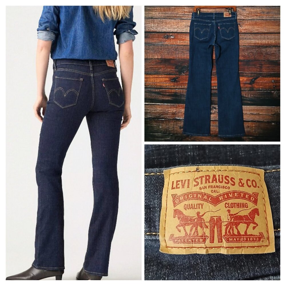 Levis Jeans 4 Classic Boot Cut Mid Rise Dark Wash Blue Denim Stretch